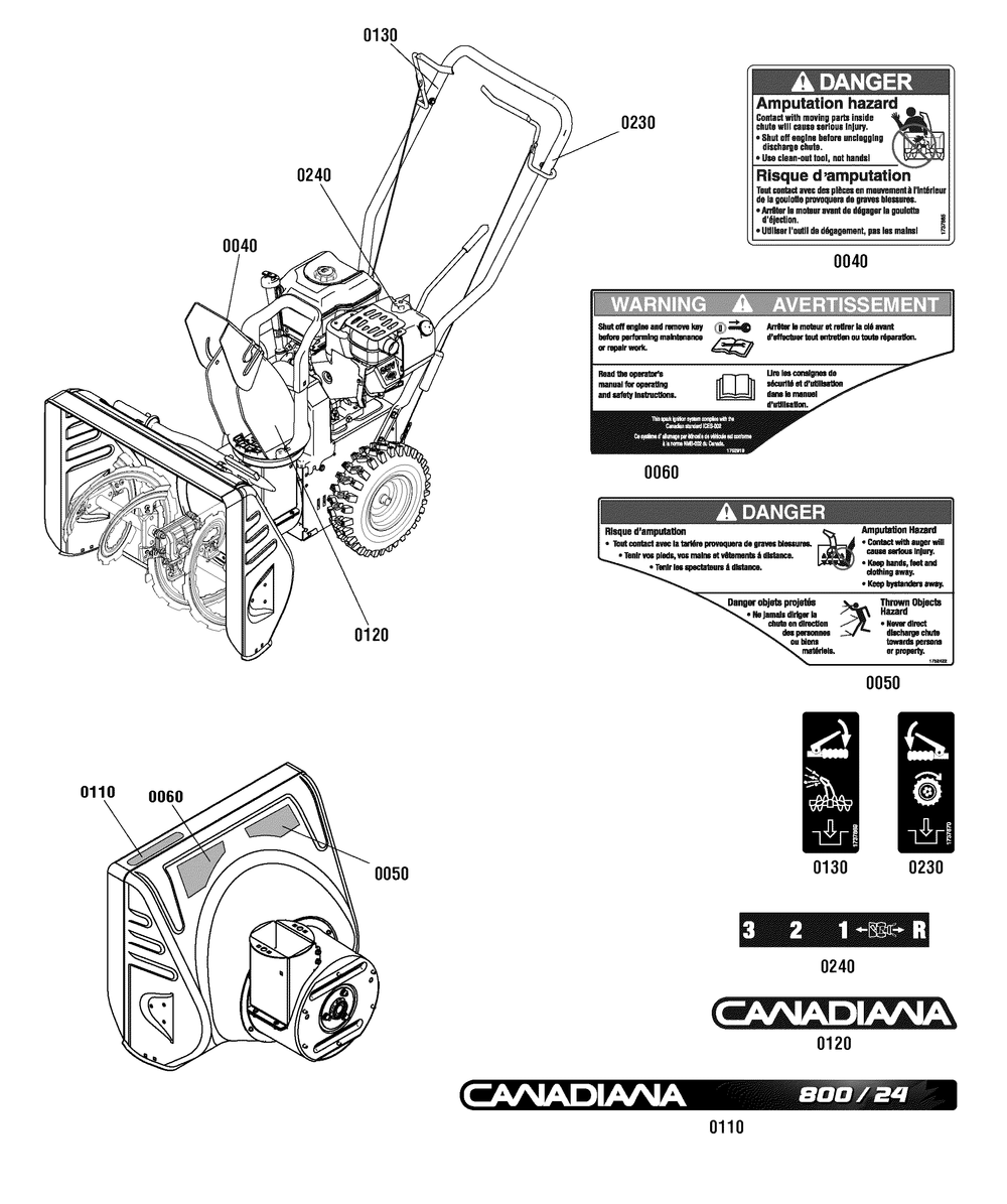 Decals Group Diagram and Parts List for 1696079 2011 Briggs and Stratton Snow Blower